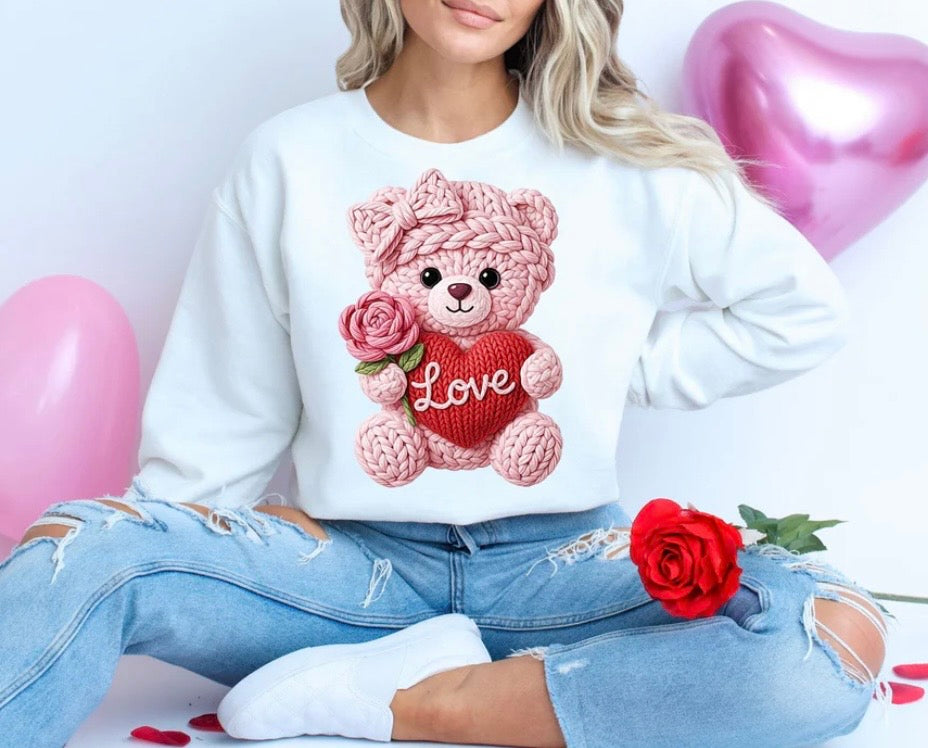 Faux Yarn Pink Bear - GLITTER