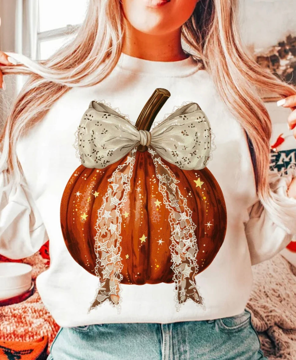 White Lace Bow Pumpkin - GLITTER