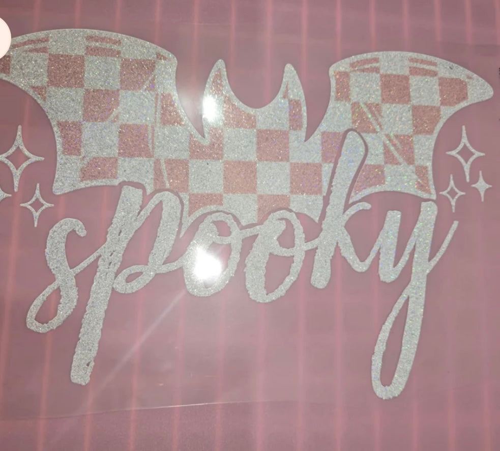 Pink and White Spooky Bat - GLITTER
