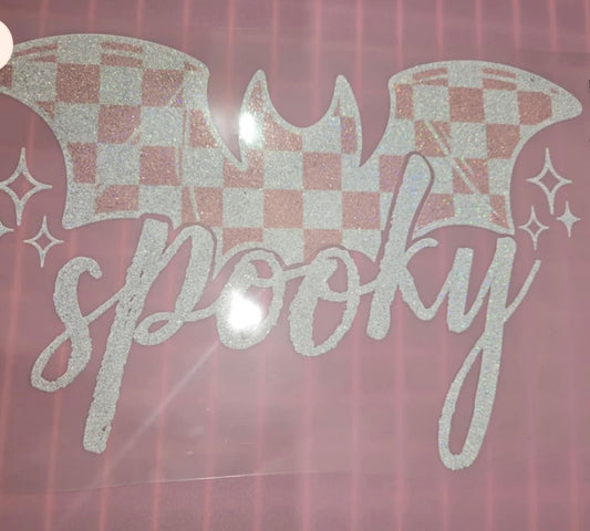 Pink and White Spooky Bat - GLITTER